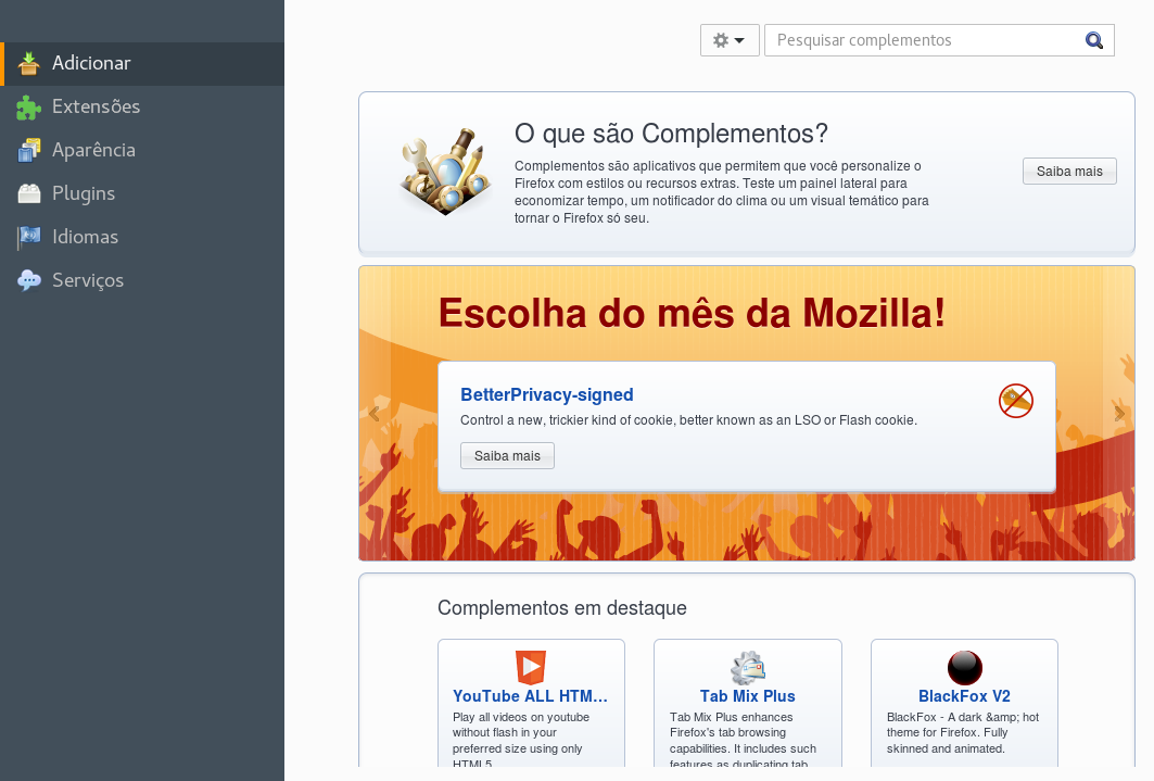 Instalando extensões do Firefox