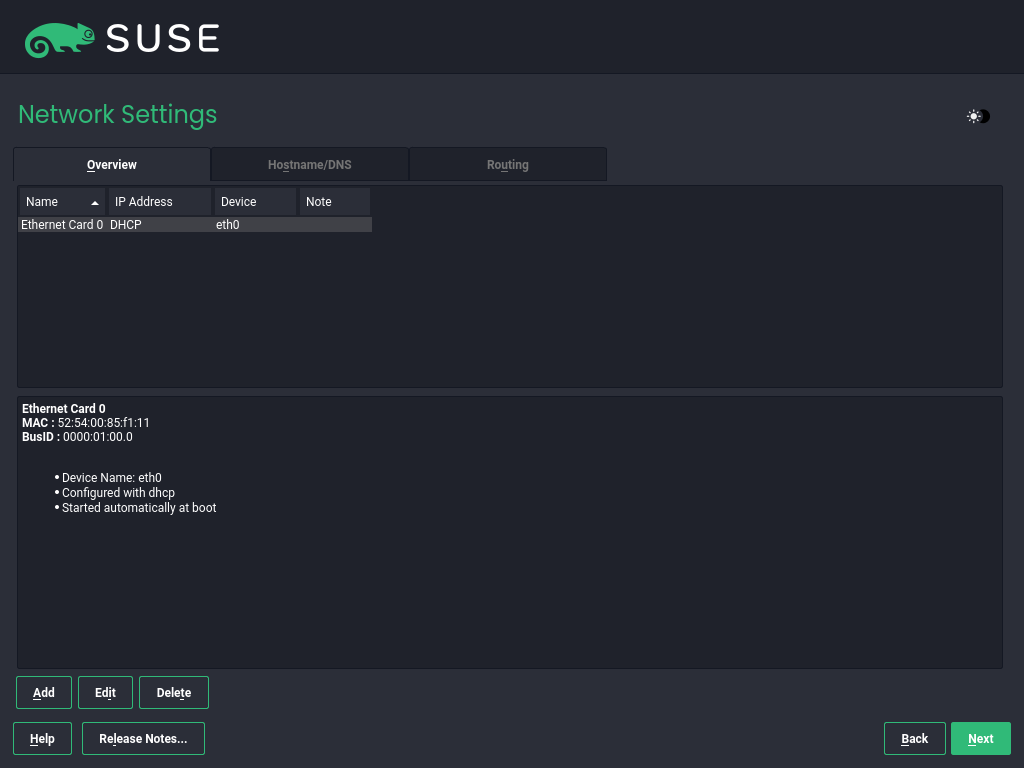 Network Settings screen Network Settings screen