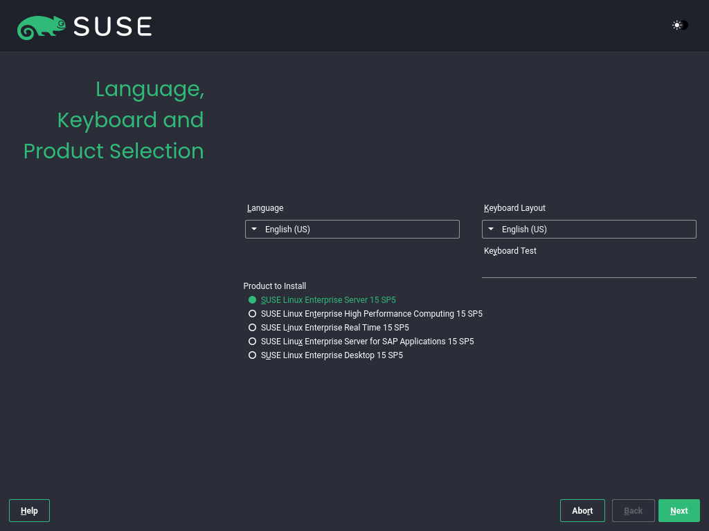 Language, keyboard, and product selection screen Language, keyboard, and product selection screen