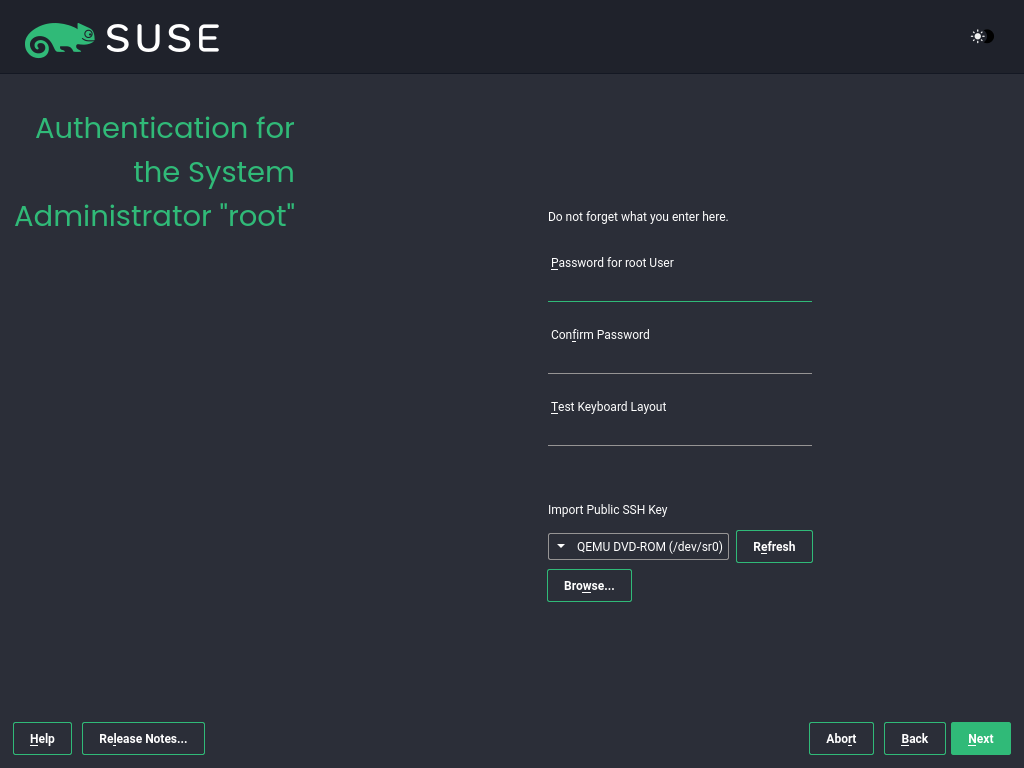 Authentication for the system administrator “root” screen Authentication for the system administrator “root” screen