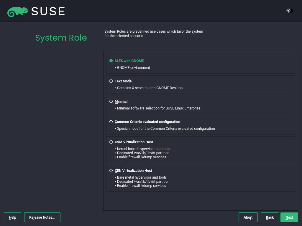 System Role screen System Role screen