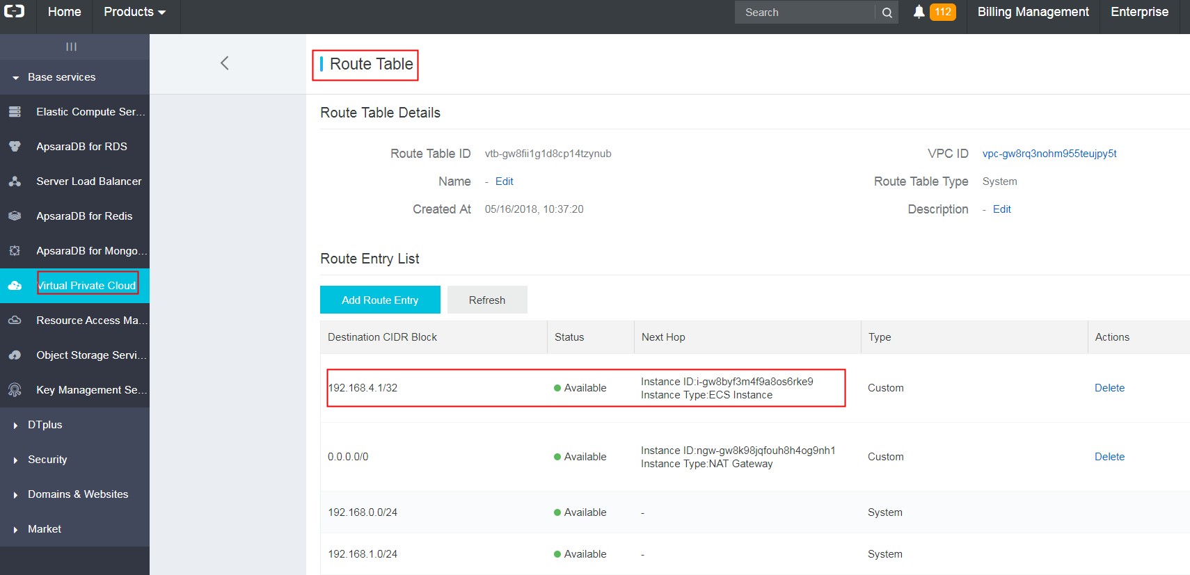 RouteTableHANA1 RouteTableHANA1