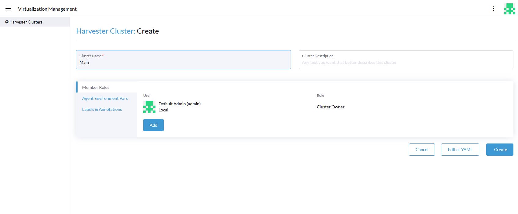 Rancher Create Harvester Cluster Rancher Create Harvester Cluster