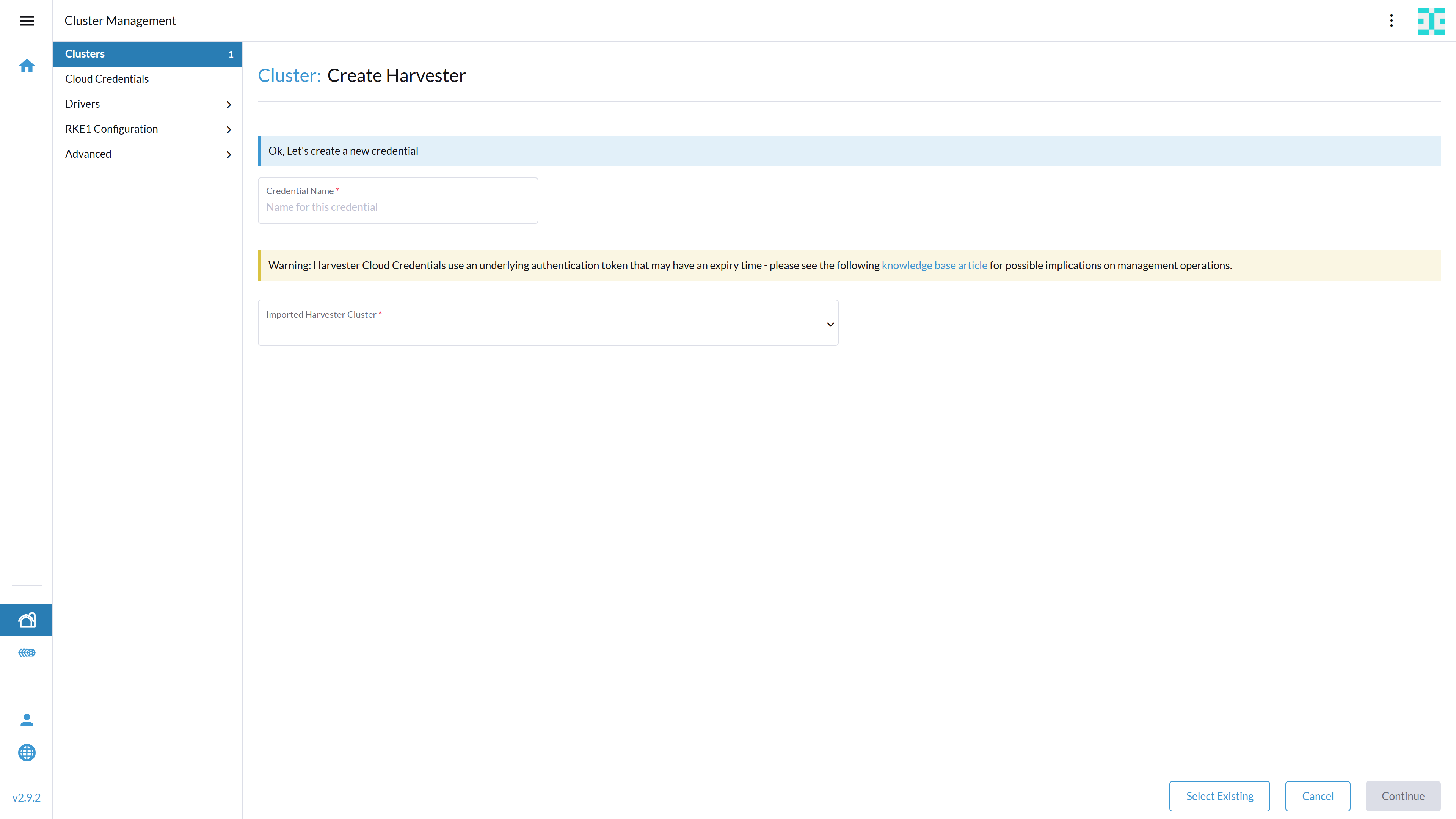SAP Rancher Create Harvester CloudCredential SAP Rancher Create Harvester CloudCredential
