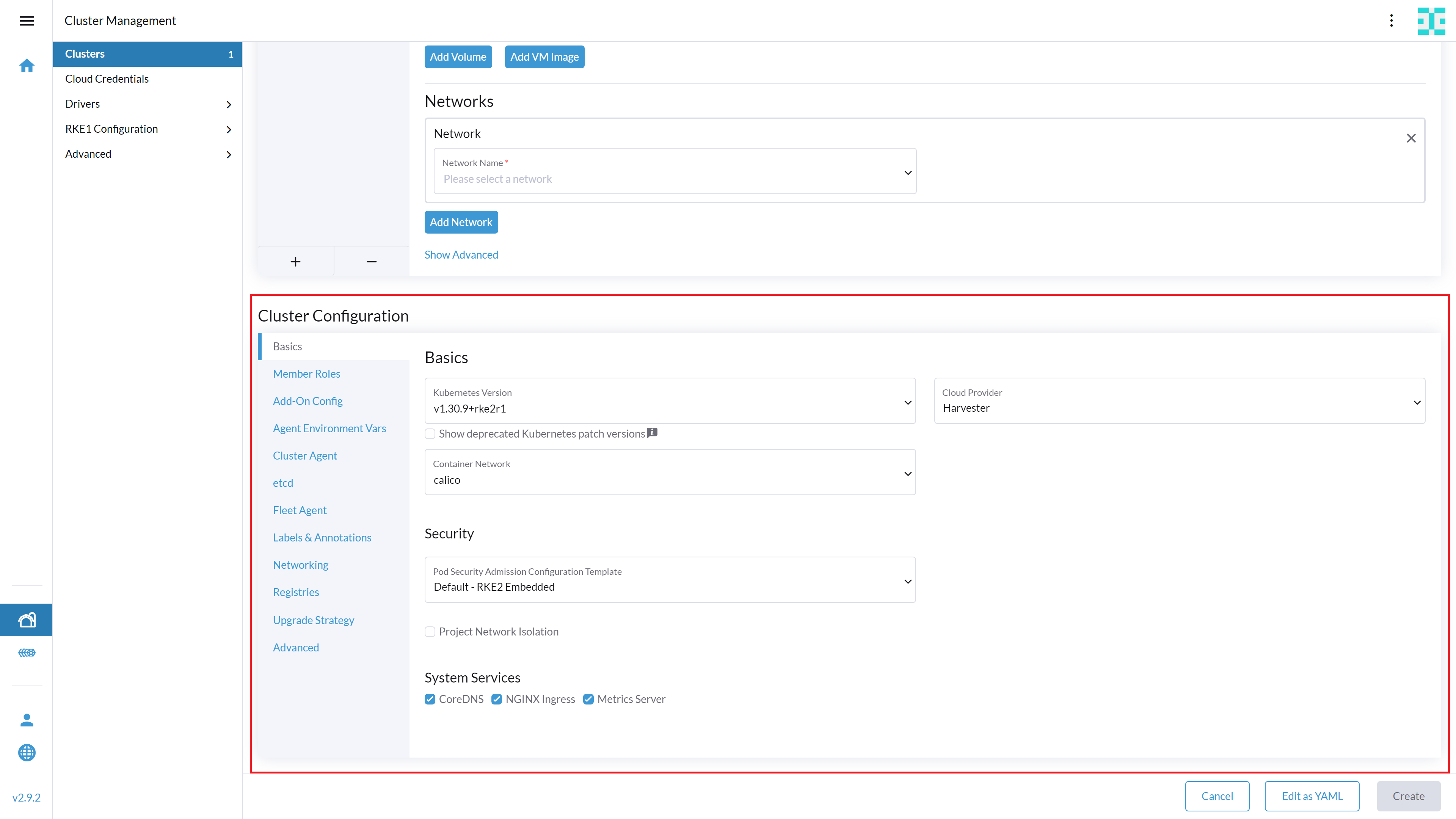 SAP Rancher Create Harvester Cluster Configuration SAP Rancher Create Harvester Cluster Configuration