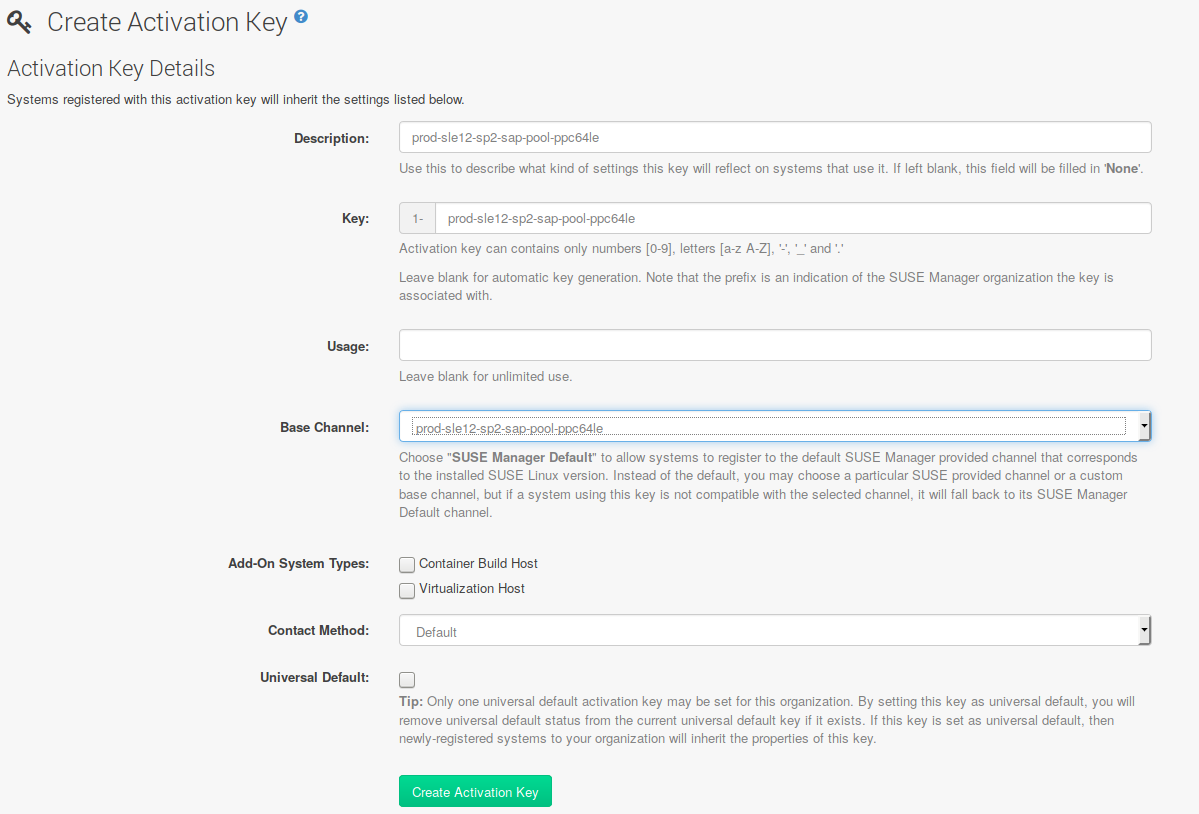 SUSE Manager Web UI - Create Key for prod Channel SUSE Manager Web UI - Create Key for prod Channel