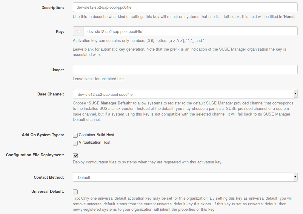 SUSE Manager Web UI - Create Key for dev Channel SUSE Manager Web UI - Create Key for dev Channel