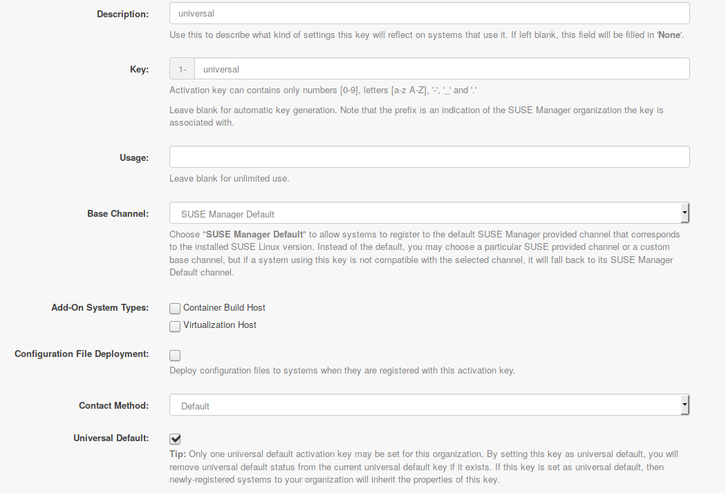 SUSE Manager Web UI - Universal Key SUSE Manager Web UI - Universal Key