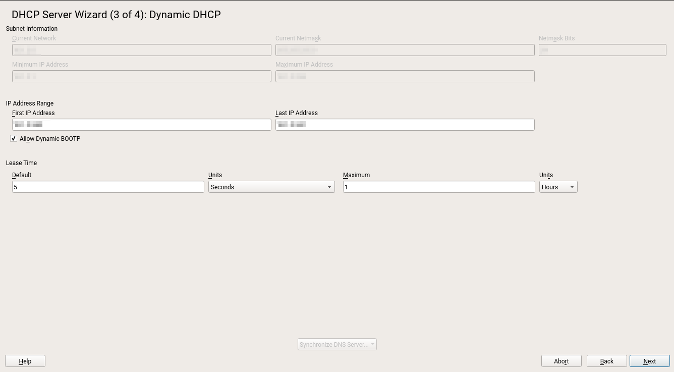 SUSE Manager Web UI - DHCP Server Wizard: Dynamic DHCP SUSE Manager Web UI - DHCP Server Wizard: Dynamic DHCP