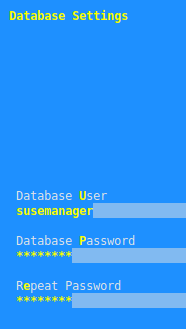 YaST Installation - Database Settings YaST Installation - Database Settings