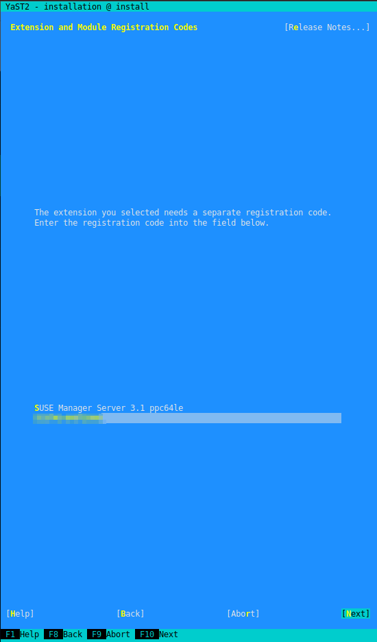 YaST Installation - SUSE Manager Registration Code YaST Installation - SUSE Manager Registration Code