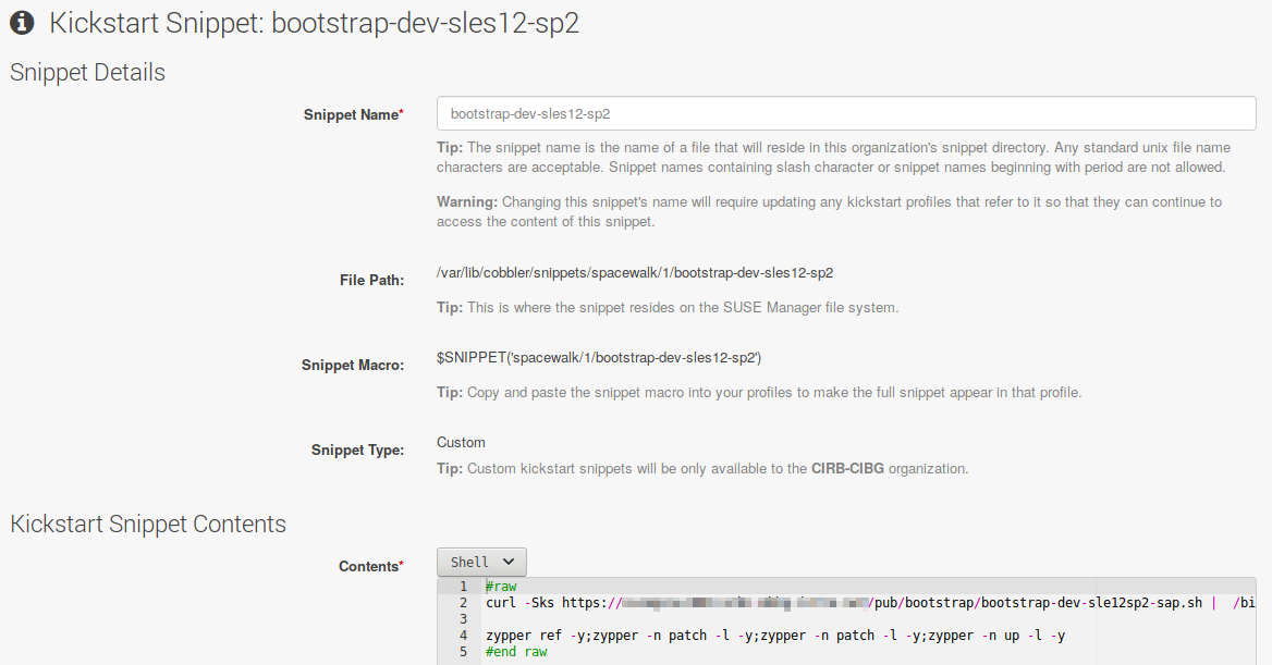 SUSE Manager Web UI - Kickstart Snippet SUSE Manager Web UI - Kickstart Snippet