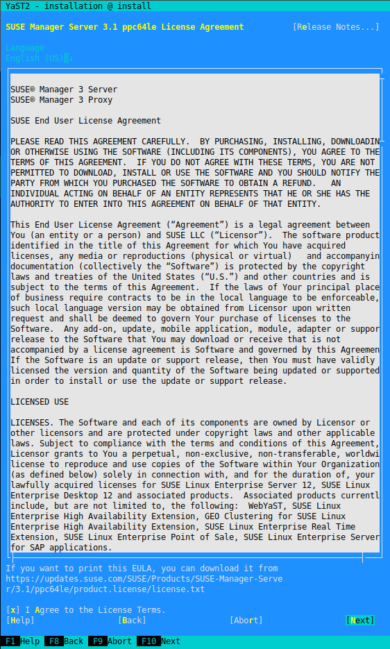 YaST Installation - SUSE End User License Agreement YaST Installation - SUSE End User License Agreement