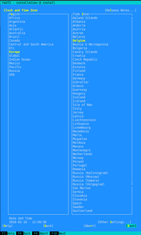 YaST Installation - Clock and Time Zone YaST Installation - Clock and Time Zone