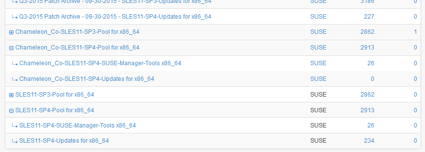 Partial View of Software Channel List for SUSE and Chameleon Corporation Partial View of Software Channel List for SUSE and Chameleon Corporation