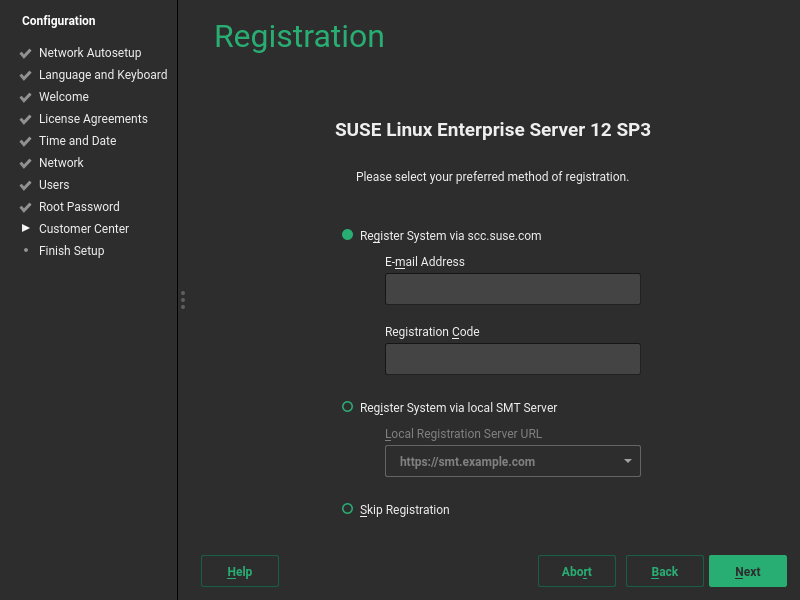 YaST asking for registration information YaST asking for registration information