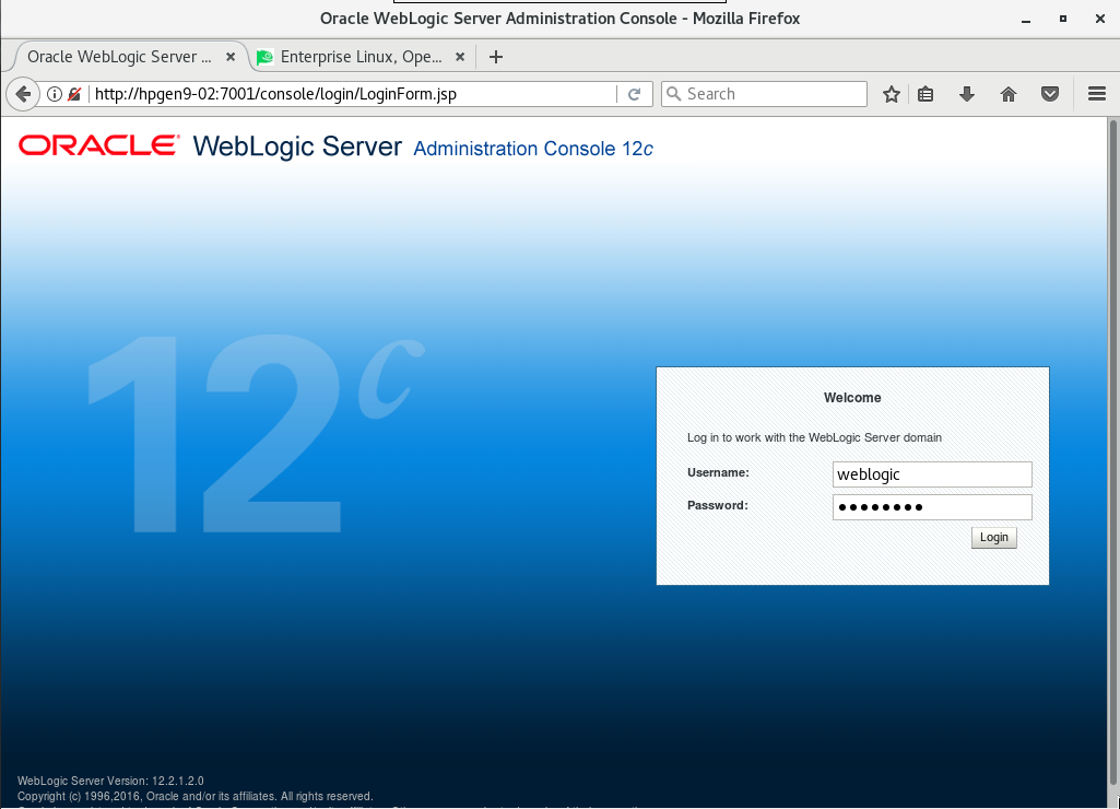 Oracle WebLogic Server Administration Console Oracle WebLogic Server Administration Console