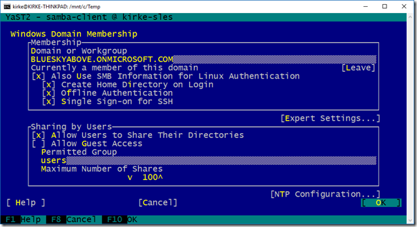 YaST Control Center - Windows Domain Membership YaST Control Center - Windows Domain Membership