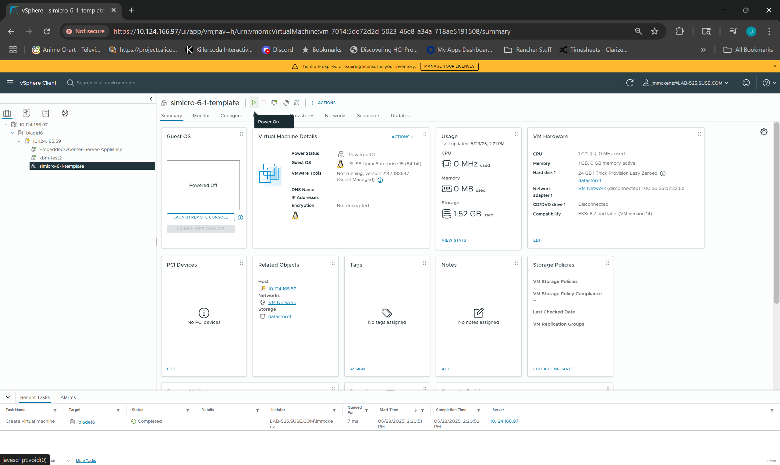 Turning on the virtual machine Turning on the virtual machine