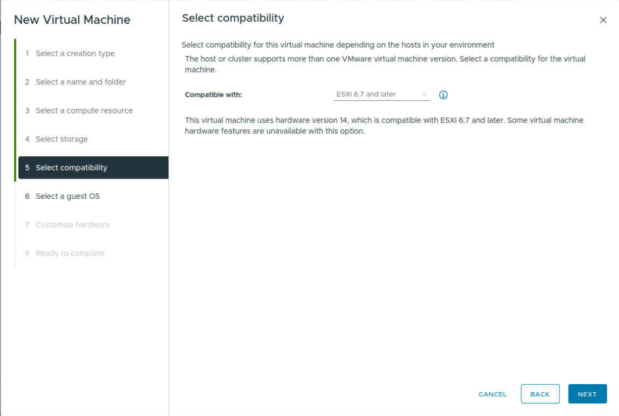Selecting compatibility for a virtual machine Selecting compatibility for a virtual machine