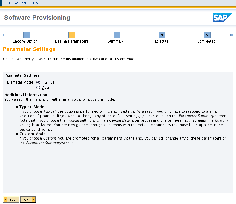 SAP Installer: defining parameters