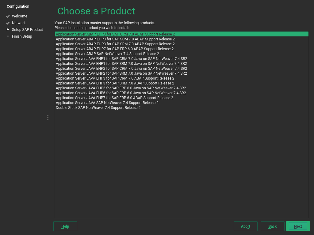 SAP Installation Wizard: choose a product