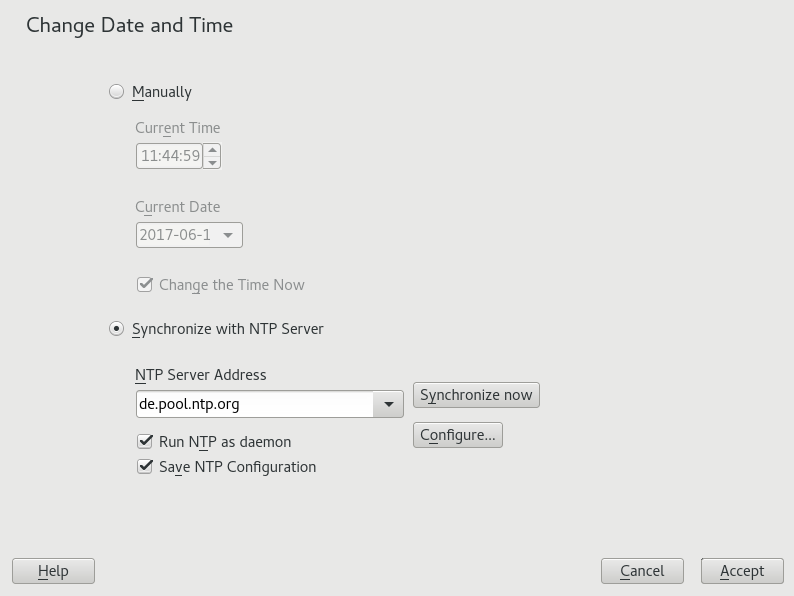 YaST timezone configuration with NTP