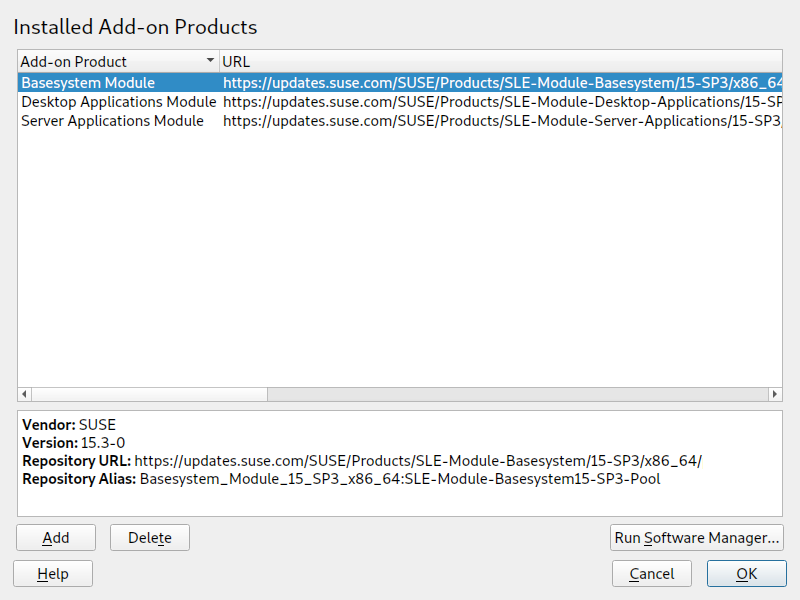 Installed Add-on Products dialog