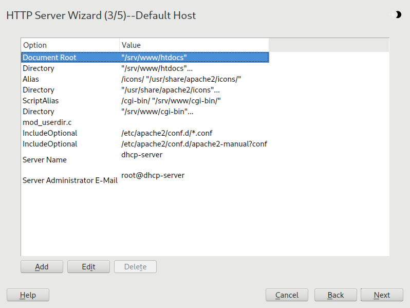HTTP server wizard: default host