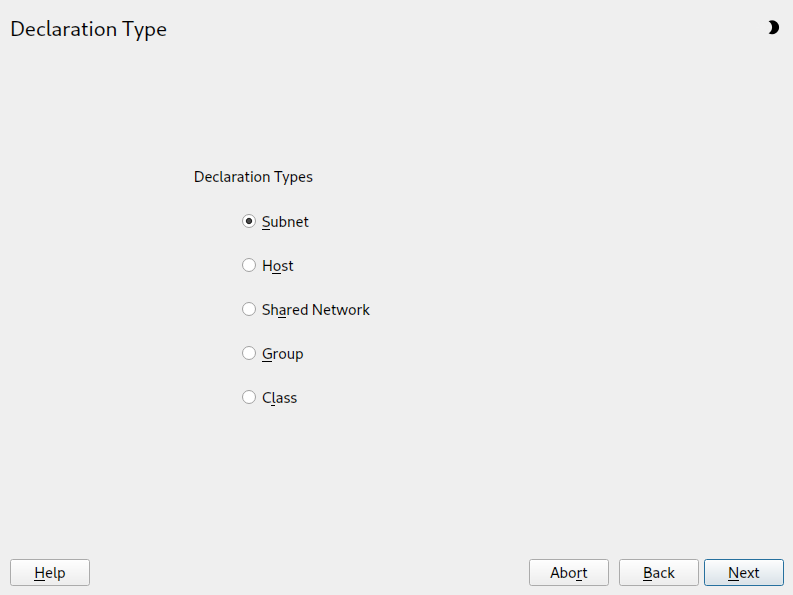 DHCP server: selecting a declaration type