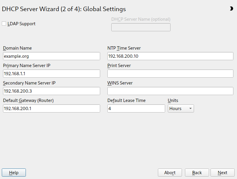 DHCP server: global settings