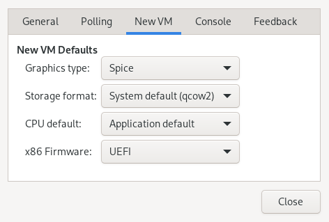 Specifying default options for new VMs