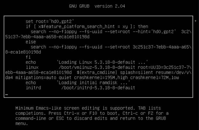 GRUB 2 boot editor