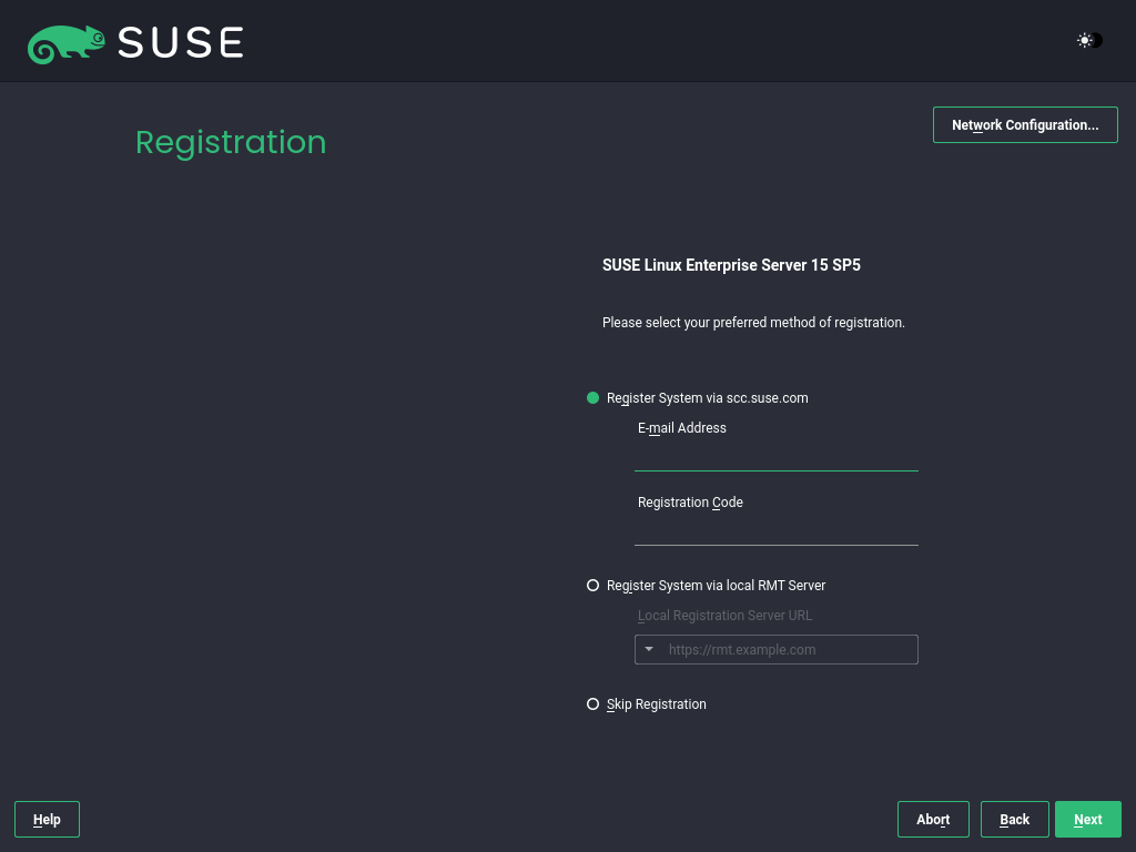 Registration screen
