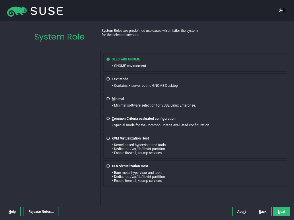 System Role screen