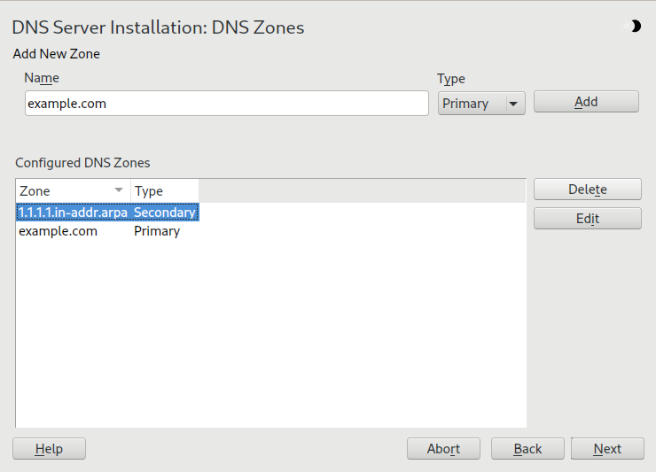 DNS server installation: DNS zones