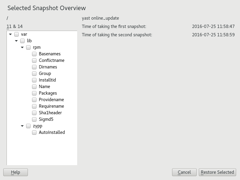 #1: Undoing changes using the YaST Snapper module #1: Undoing changes using the YaST Snapper module