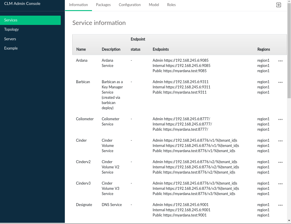 Cloud Lifecycle Manager Admin UI Service Information