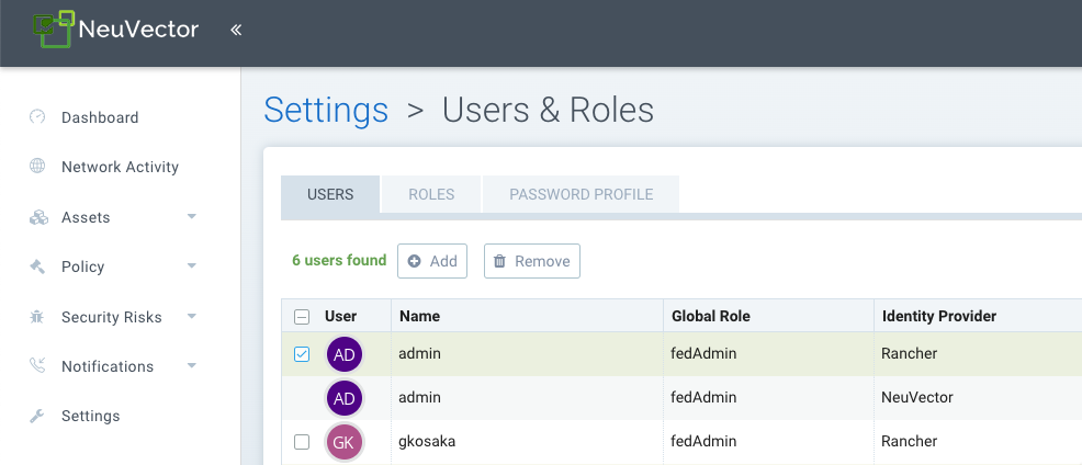 A screenshot of SUSE Security administrator users A screenshot of SUSE Security administrator users