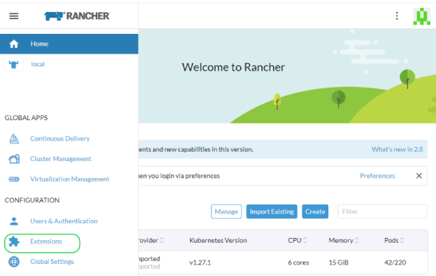 A screenshot of Rancher extensions A screenshot of Rancher extensions
