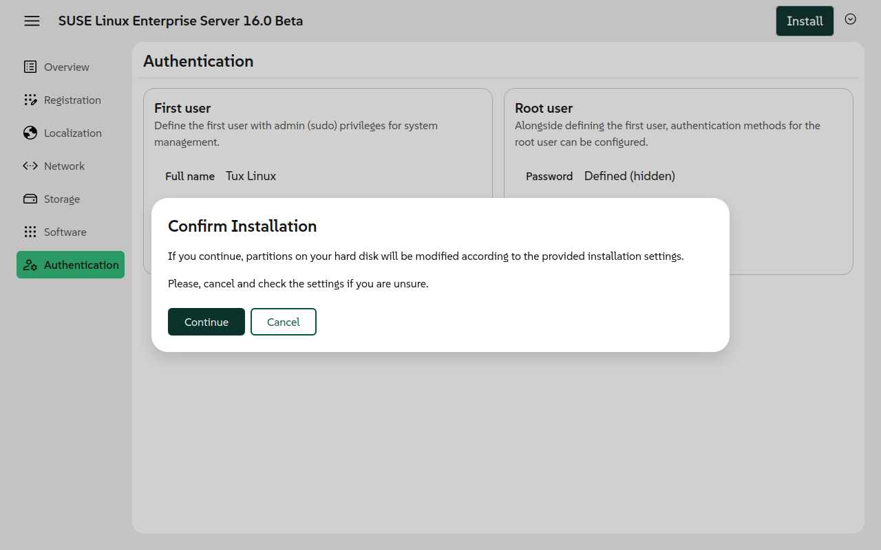 Confirm installation Confirm installation