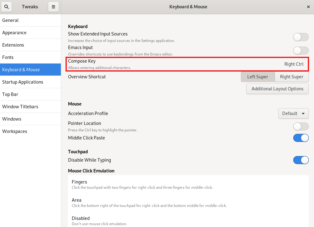 Enabling the compose key in tweaks Enabling the compose key in tweaks
