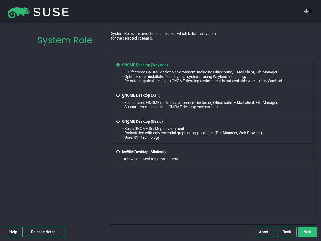 System Role screen