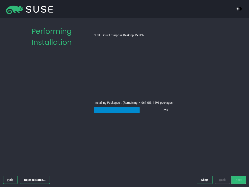 Performing Installation screen Performing Installation screen