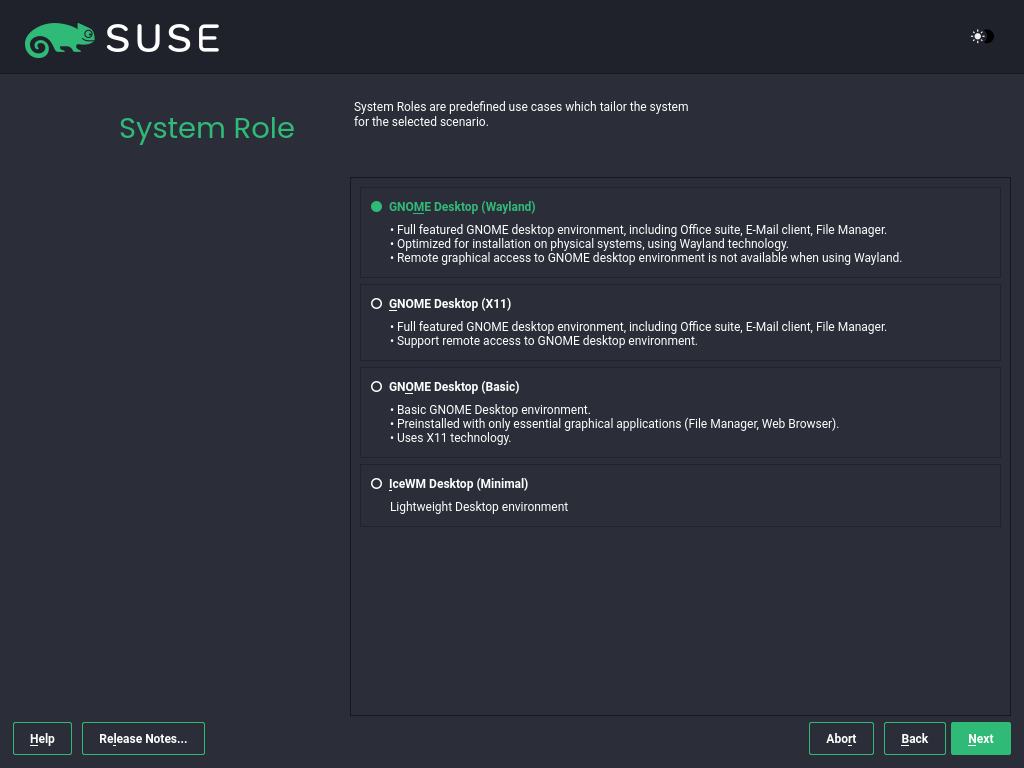System Role screen System Role screen