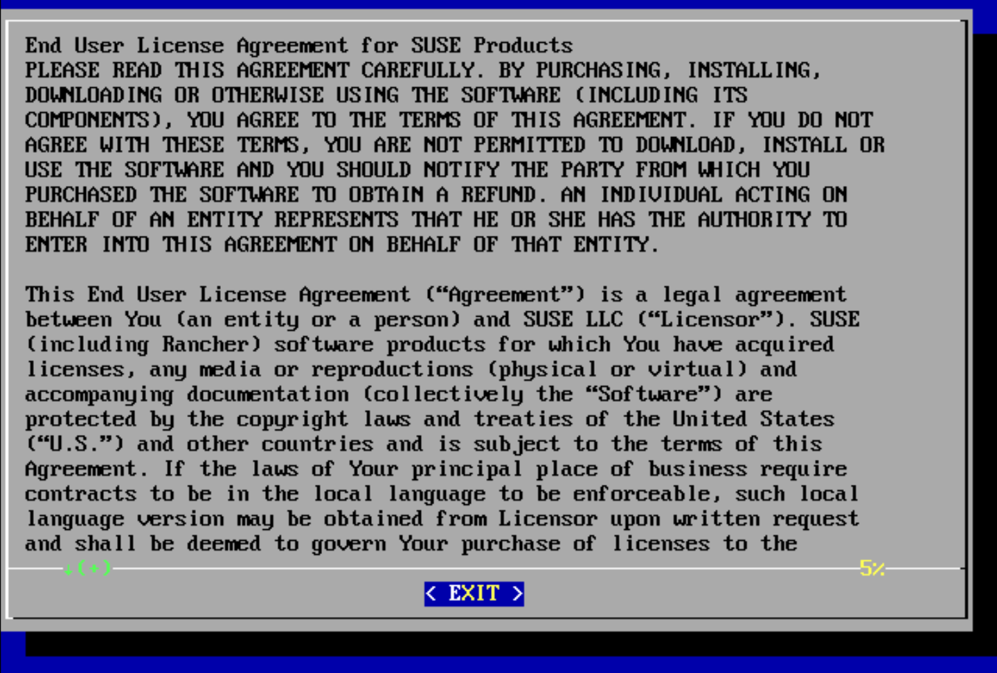 JeOS First Boot Assistant displaying the license text JeOS First Boot Assistant displaying the license text