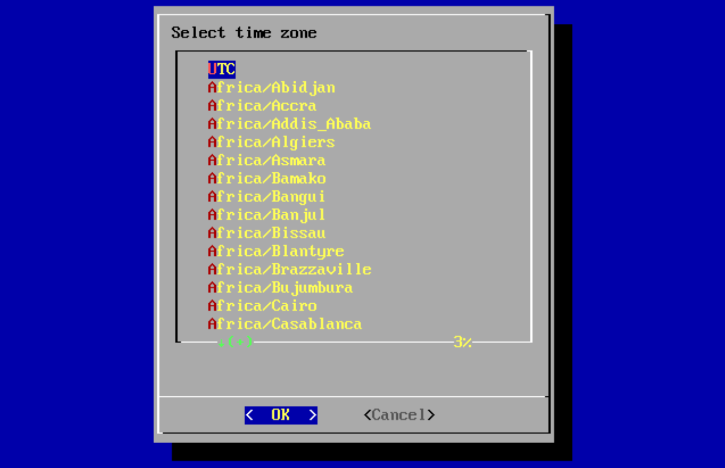 YaST asking for the time zone YaST asking for the time zone